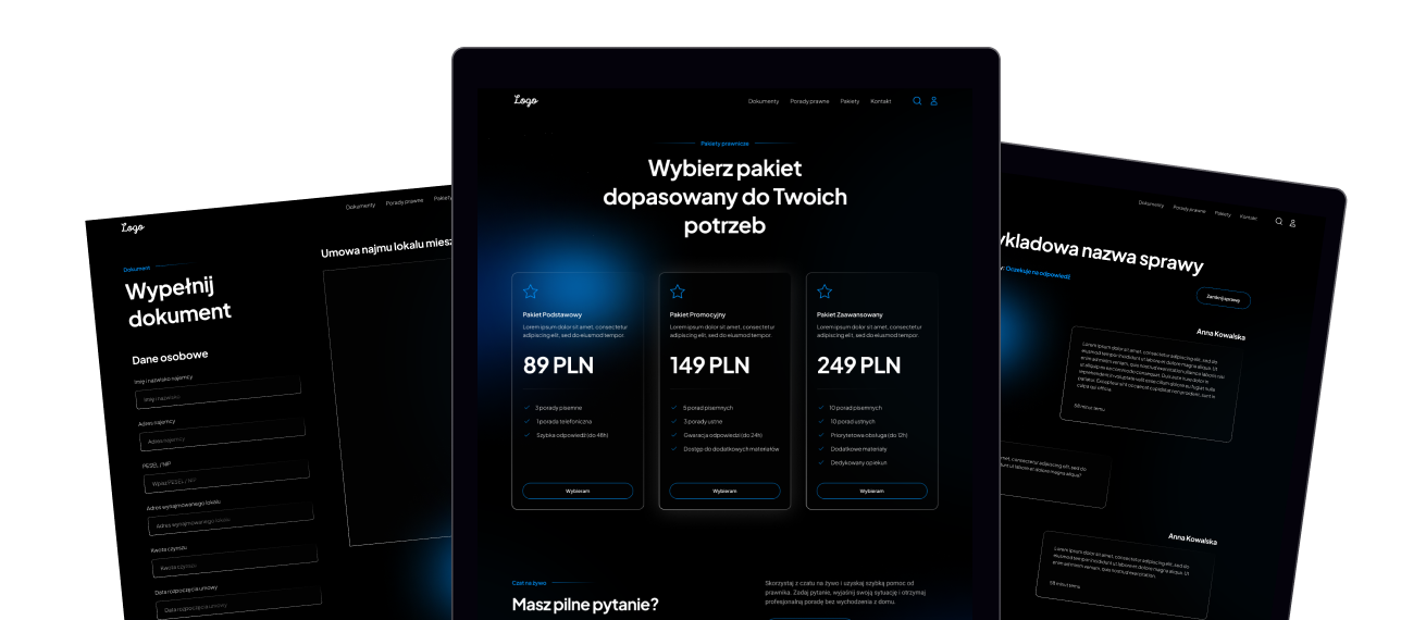 Prezentacja interfejsu platformy prawnej